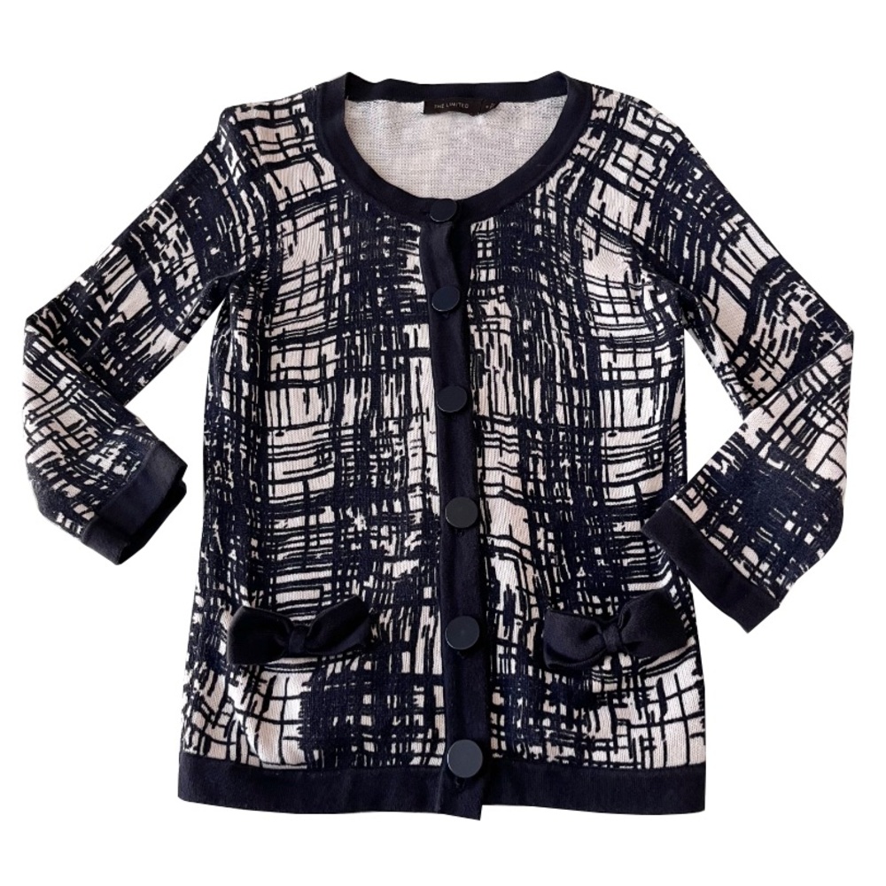 Limited Charcoal Gray‎ and Ivory Crosshatch Button Front Cardigan Sweater